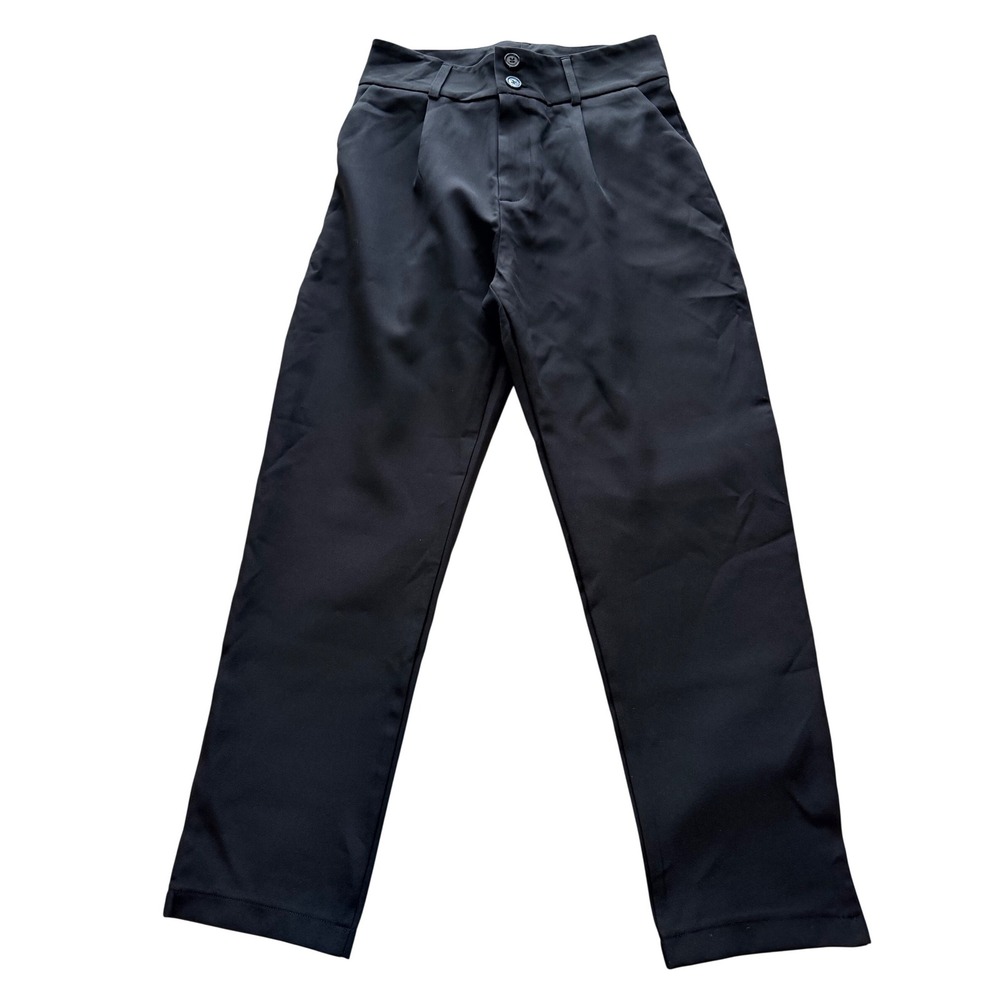 RIHOAS Black High Waisted Double Button Straight Leg‎ Pleated Trousers Pants M